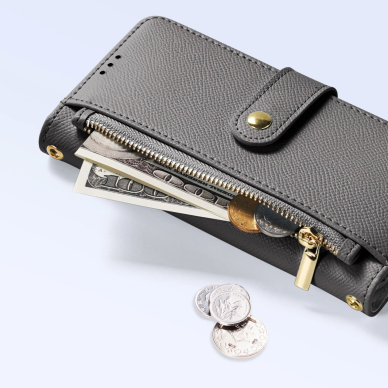 iPhone 16e – Dux Ducis Lawa odinis dėklas su nuimama magnetine pinigine - Pilkas 8