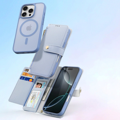 iPhone 16 Pro Max – Dux Ducis Lawa odinis dėklas su nuimama magnetine pinigine - Mėlynas 2