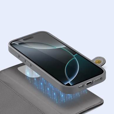 iPhone 16 Pro Max – Dux Ducis Lawa odinis dėklas su nuimama magnetine pinigine - Pilkas 4