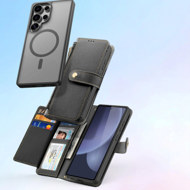 Samsung Galaxy S25 Ultra – Dux Ducis Lawa odinis dėklas su nuimama magnetine pinigine - Juodas 10