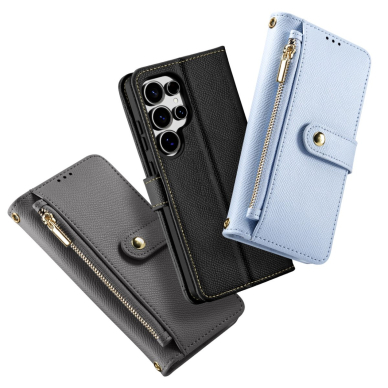 Dux Ducis Lawa odinis dėklas Samsung Galaxy S25 Ultra su nuimama magnetine pinigine - pilkas 10