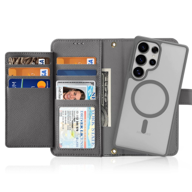 Dux Ducis Lawa odinis dėklas Samsung Galaxy S25 Ultra su nuimama magnetine pinigine - pilkas 11