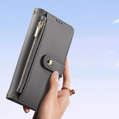 Dux Ducis Lawa odinis dėklas Samsung Galaxy S25 Ultra su nuimama magnetine pinigine - pilkas 3