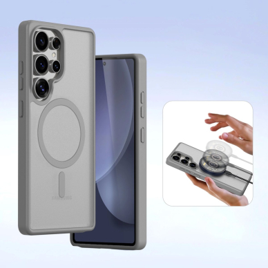 Dux Ducis Lawa odinis dėklas Samsung Galaxy S25 Ultra su nuimama magnetine pinigine - pilkas 6