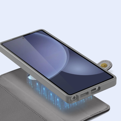 Dux Ducis Lawa odinis dėklas Samsung Galaxy S25 Ultra su nuimama magnetine pinigine - pilkas 7