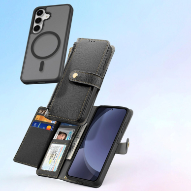 Dux Ducis Lawa Odinis Dėklas skirtas Samsung Galaxy S25 with Detachable Magnetinis Piniginės tipo - Juodas 9