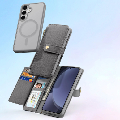 Dux Ducis Lawa Odinis Dėklas skirtas Samsung Galaxy S25+ with Detachable Magnetinis Piniginės tipo - Pilkas 7