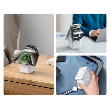 Duzzona W20 15W 4in1 indukcinis įkroviklis iPhone / AirPods / Apple Watch su naktiniu apšvietimu – baltas 10