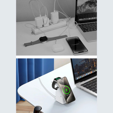 Duzzona W20 15W 4in1 indukcinis įkroviklis iPhone / AirPods / Apple Watch su naktiniu apšvietimu – baltas 11