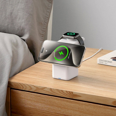 Duzzona W20 15W 4in1 indukcinis įkroviklis iPhone / AirPods / Apple Watch su naktiniu apšvietimu – baltas 13