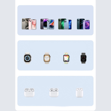 Duzzona W20 15W 4in1 indukcinis įkroviklis iPhone / AirPods / Apple Watch su naktiniu apšvietimu – baltas 17