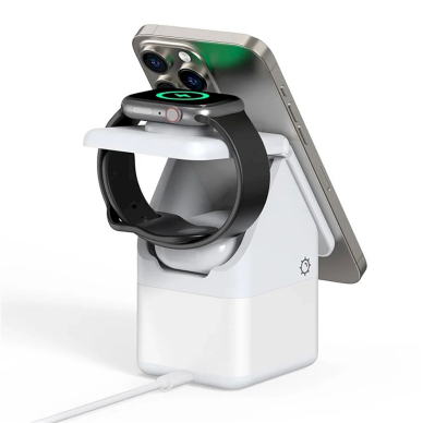Duzzona W20 15W 4in1 indukcinis įkroviklis iPhone / AirPods / Apple Watch su naktiniu apšvietimu – baltas 2