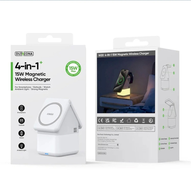 Duzzona W20 15W 4in1 indukcinis įkroviklis iPhone / AirPods / Apple Watch su naktiniu apšvietimu – baltas 3