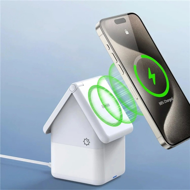 Duzzona W20 15W 4in1 indukcinis įkroviklis iPhone / AirPods / Apple Watch su naktiniu apšvietimu – baltas 5