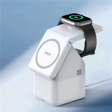 Duzzona W20 15W 4in1 indukcinis įkroviklis iPhone / AirPods / Apple Watch su naktiniu apšvietimu – baltas 7