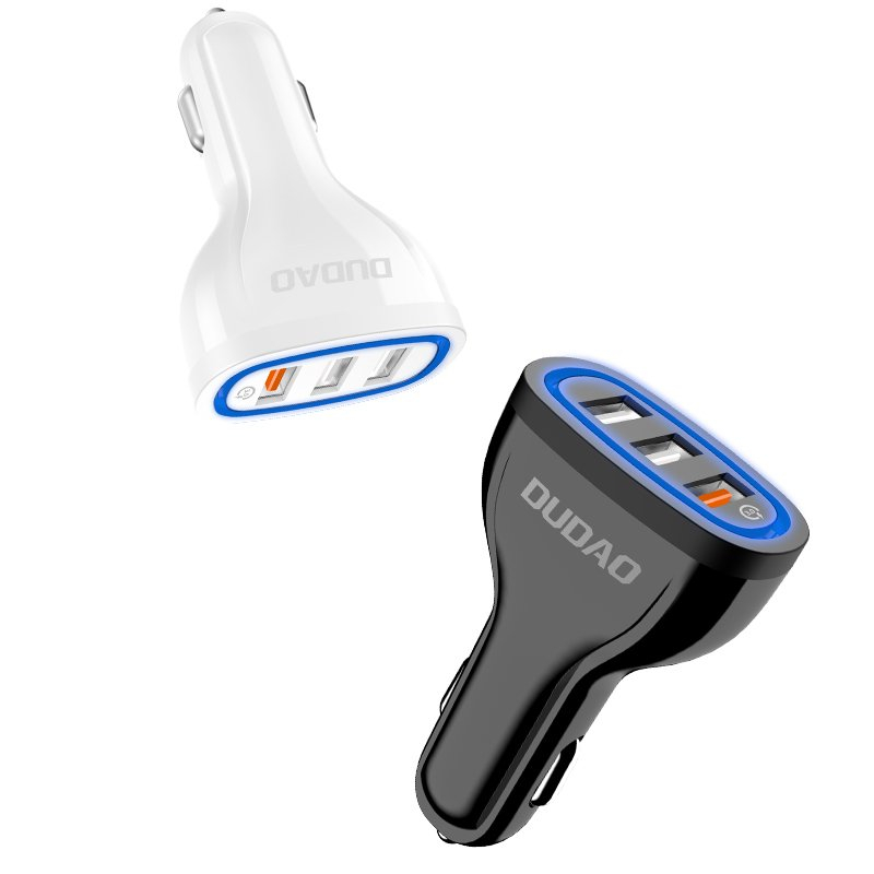 Automoblinis įkroviklis Dudao universal Car Charger 3x USB Quick Charge 3.0 QC3.0 2.4A 18W baltas 3 Automoblinis įkroviklis Dudao universal Car Charger 3x USB Quick Charge 3.0 QC3.0 2.4A 18W baltas 3