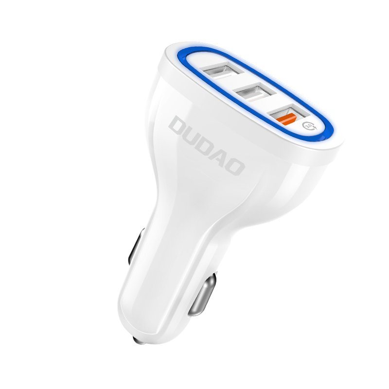 Automoblinis įkroviklis Dudao universal Car Charger 3x USB Quick Charge 3.0 QC3.0 2.4A 18W baltas Automoblinis įkroviklis Dudao universal Car Charger 3x USB Quick Charge 3.0 QC3.0 2.4A 18W baltas