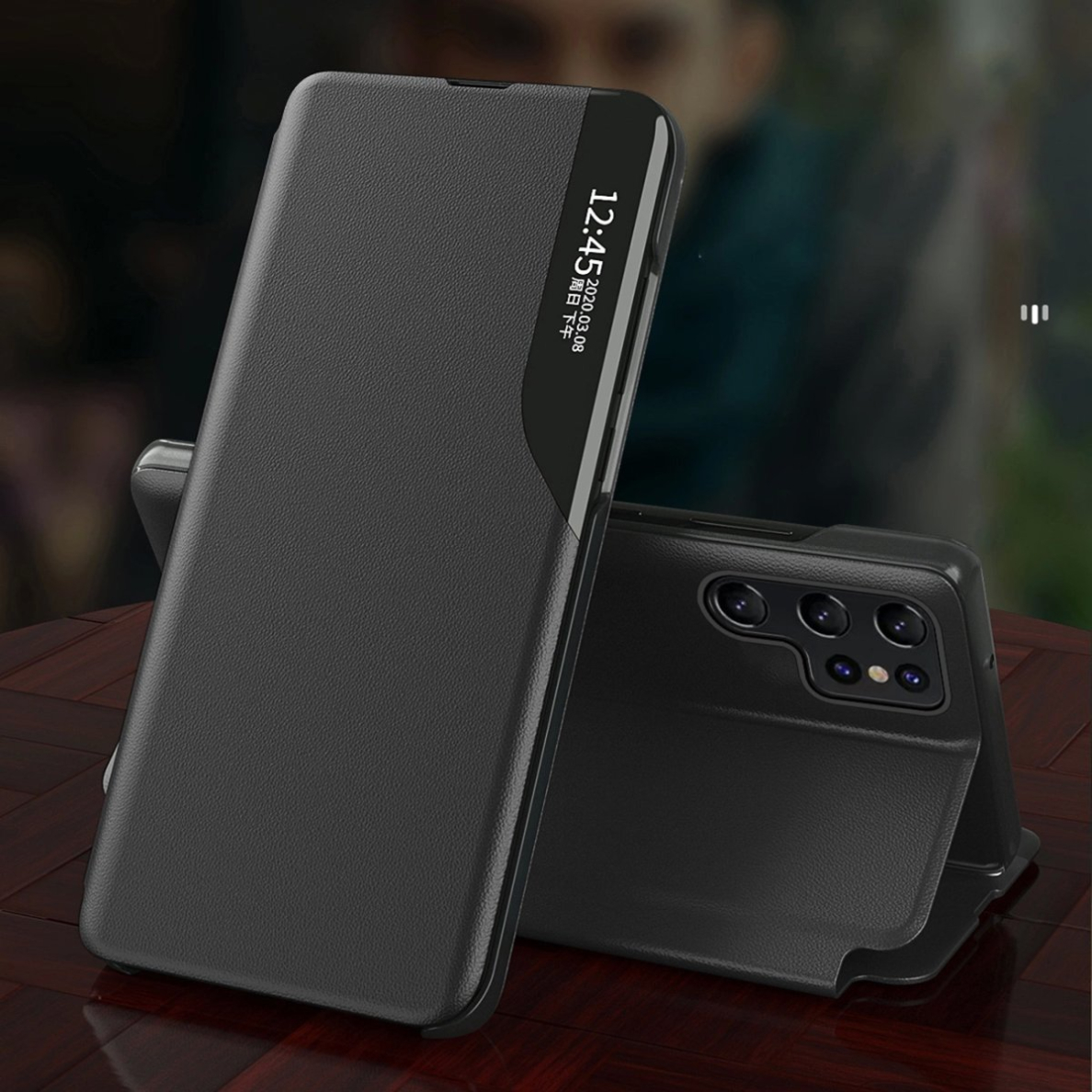 Eco Leather View Dėklas Samsung Galaxy S24 FE with Flip and Stand - Juodas 2 Eco Leather View Dėklas Samsung Galaxy S24 FE with Flip and Stand - Juodas 2