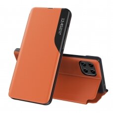 Atverčiamas Dėklas Eco Leather View Case elegant Samsung Galaxy A22 4G Oranžinis