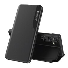 Akcija! Eco Leather View Dėklas Samsung Galaxy S25+ with Flip Stand - Juodas