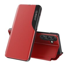 Akcija! Eco Leather View Dėklas Samsung Galaxy S25 with Flip Stand - raudonas