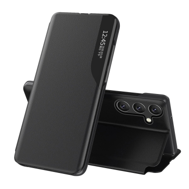 Samsung Galaxy S25 Edge – Eco Leather View dėklas su atvartu ir stovu - Juodas