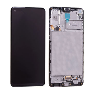 Ekranas Samsung A217 A21s su lietimui jautriu stikliuku ir rėmeliu originalus Black (service pack)