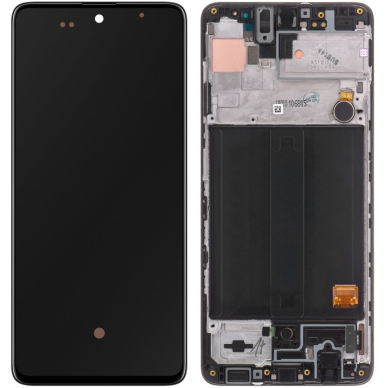 Ekranas Samsung A515 A51 su lietimui jautriu stikliuku ir rėmeliu originalus Black (service pack)