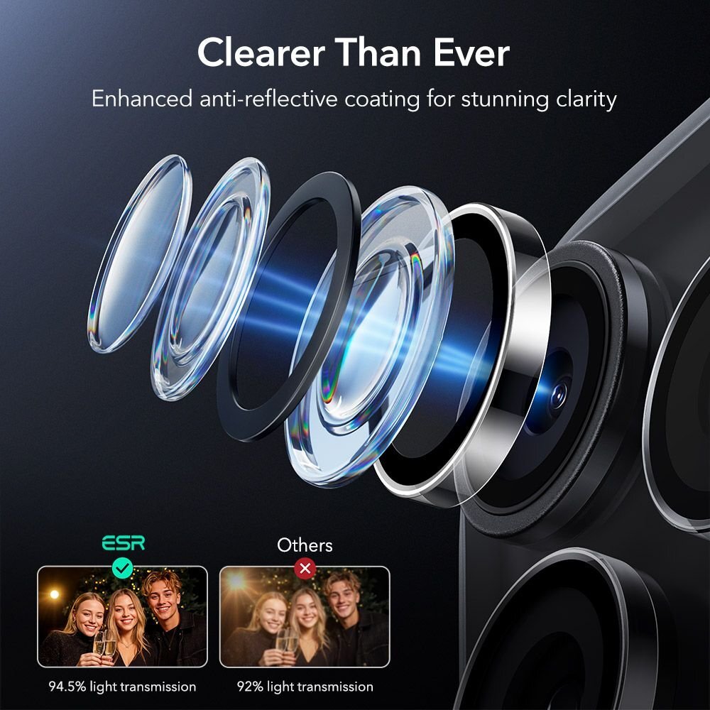 iPhone 14 Pro / Pro Max / 15 Pro / Pro Max / 16 Pro / Pro Max / 17 Pro / Pro Max ESR Armorite kameros apsauga – skaidri 5