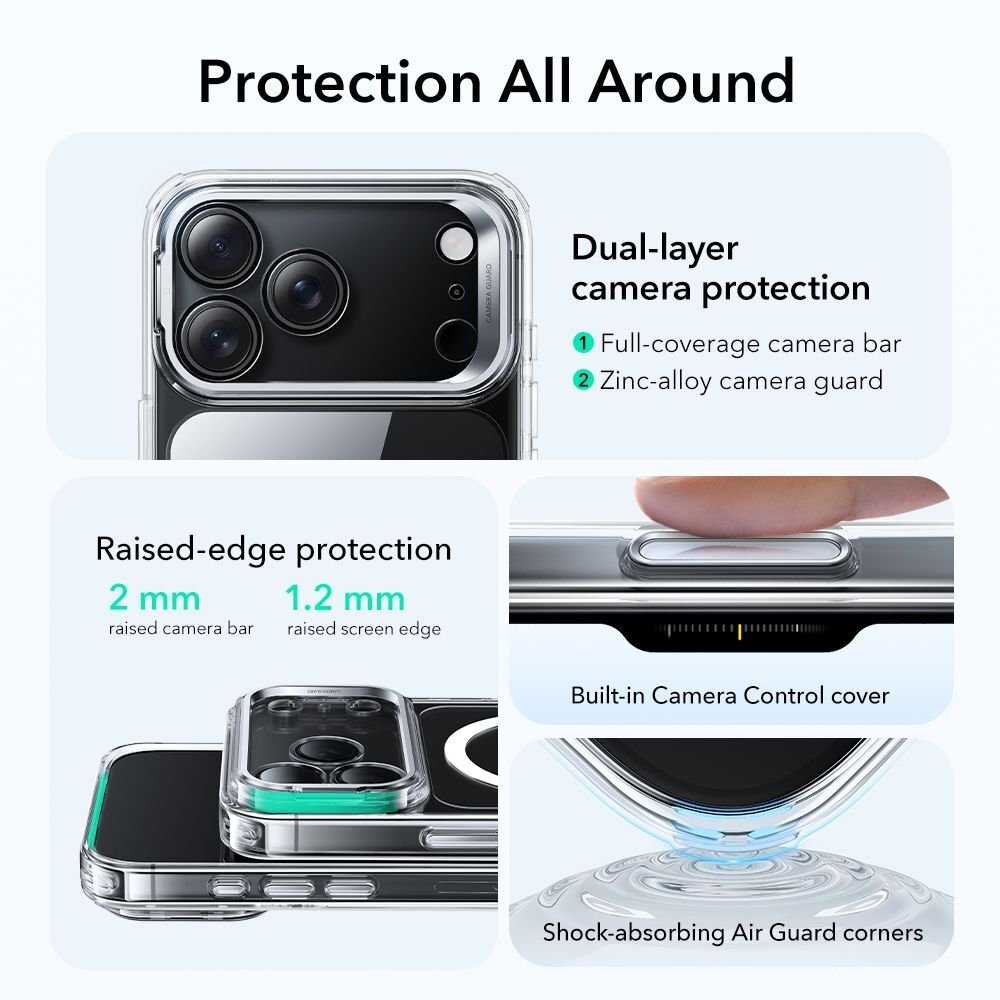 iPhone 17 Pro ESR Classic Hybrid Kickstand MagSafe dėklas – skaidrus 1 iPhone 17 Pro ESR Classic Hybrid Kickstand MagSafe dėklas – skaidrus 1