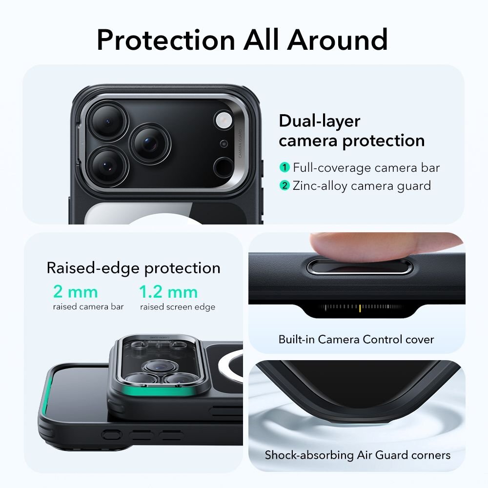 iPhone 17 Pro Max dėklas ESR Classic Hybrid Kickstand, MagSafe – skaidrus juodas 1