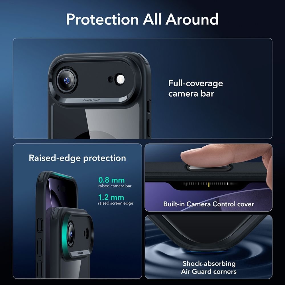 iPhone 17 Air ESR Classic Hybrid MagSafe + grūdinto stiklo rinkinys – juodas skaidrus 2
