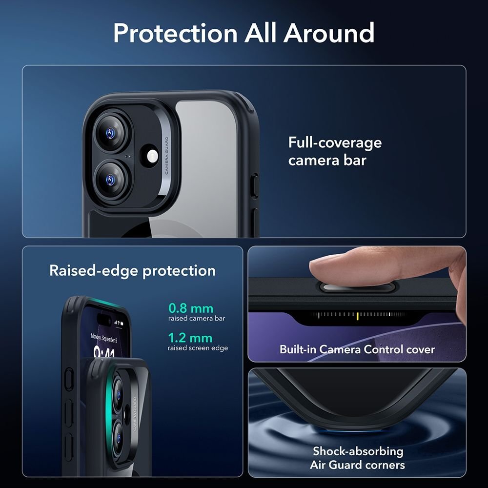 iPhone 17 ESR Classic Hybrid MagSafe + grūdinto stiklo rinkinys – juodas skaidrus 2