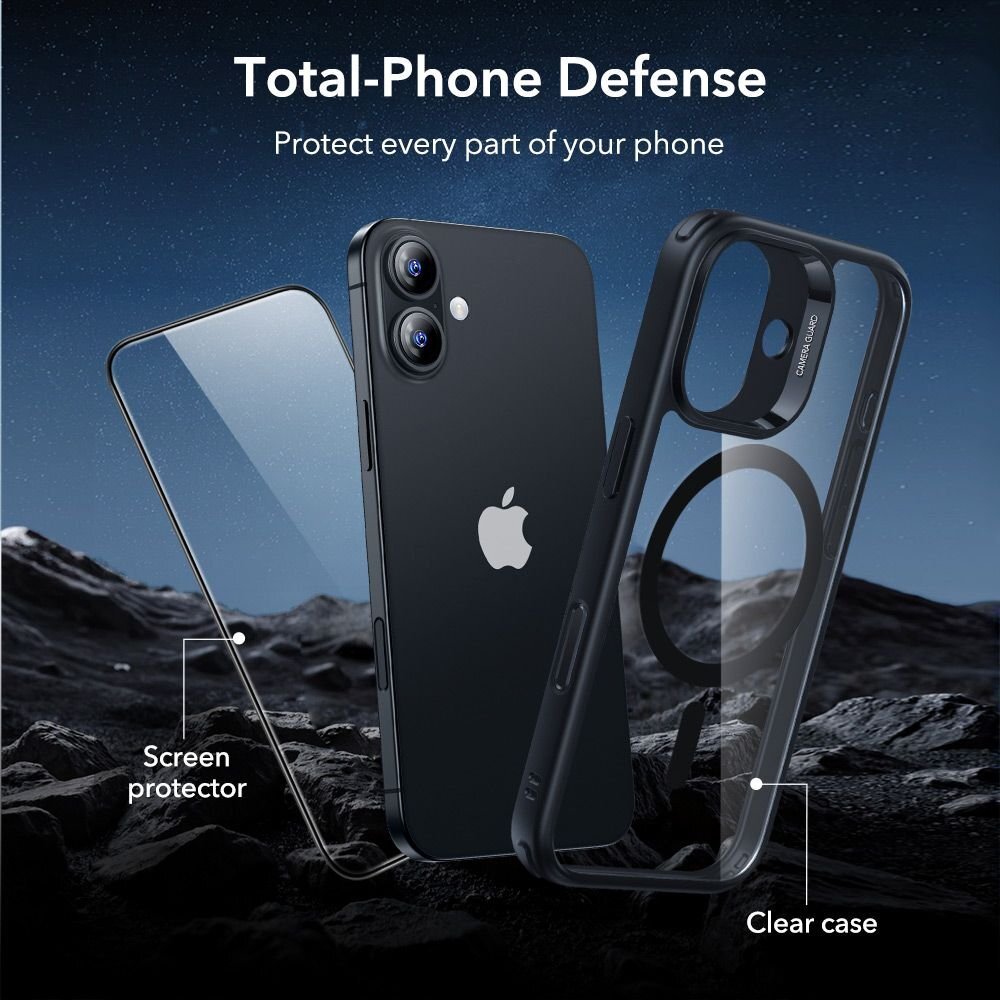 iPhone 17 ESR Classic Hybrid MagSafe + grūdinto stiklo rinkinys – juodas skaidrus 4