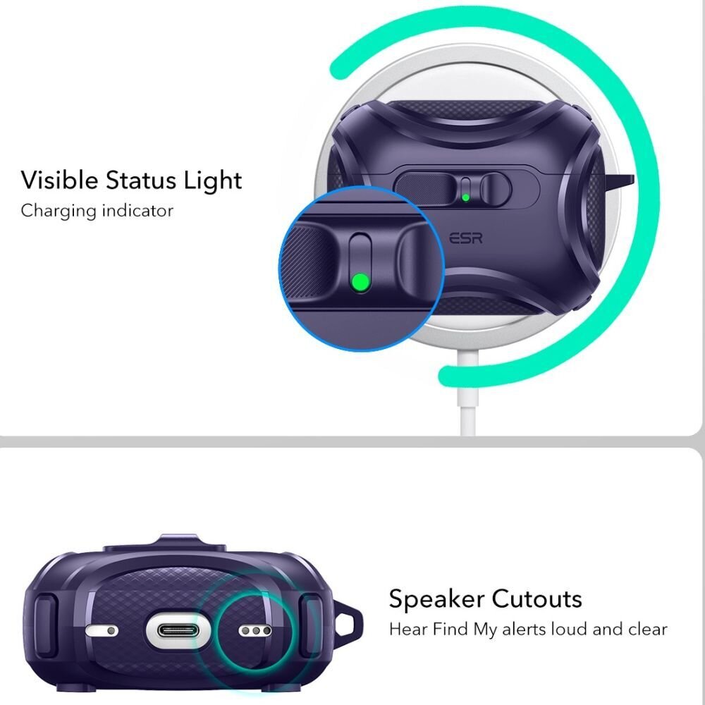 AirPods Pro 3 ESR Cyber FlickLock MagSafe dėklas – violetinis 1 AirPods Pro 3 ESR Cyber FlickLock MagSafe dėklas – violetinis 1