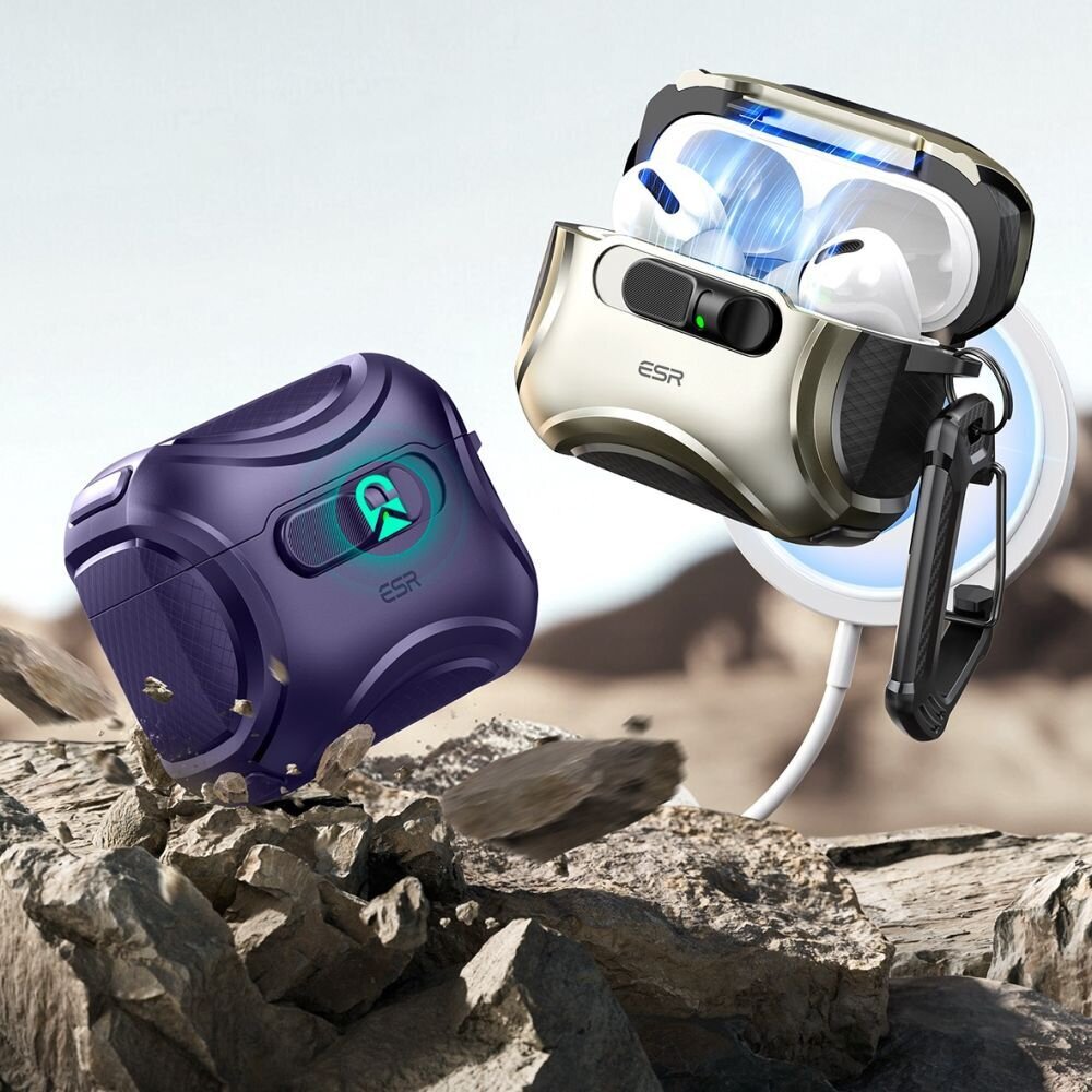 AirPods Pro 3 ESR Cyber FlickLock MagSafe dėklas – violetinis 3 AirPods Pro 3 ESR Cyber FlickLock MagSafe dėklas – violetinis 3
