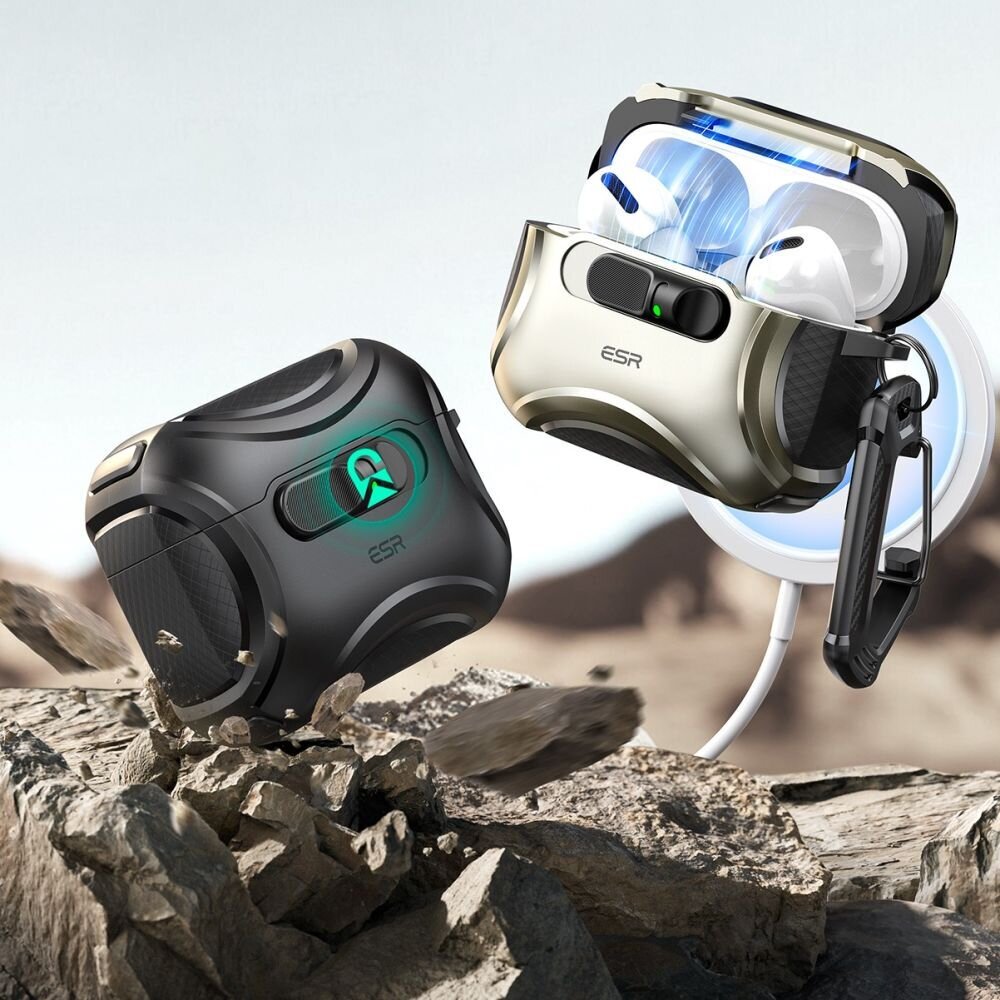 AirPods Pro 3 ESR Cyber FlickLock MagSafe dėklas – sidabrinis 3 AirPods Pro 3 ESR Cyber FlickLock MagSafe dėklas – sidabrinis 3