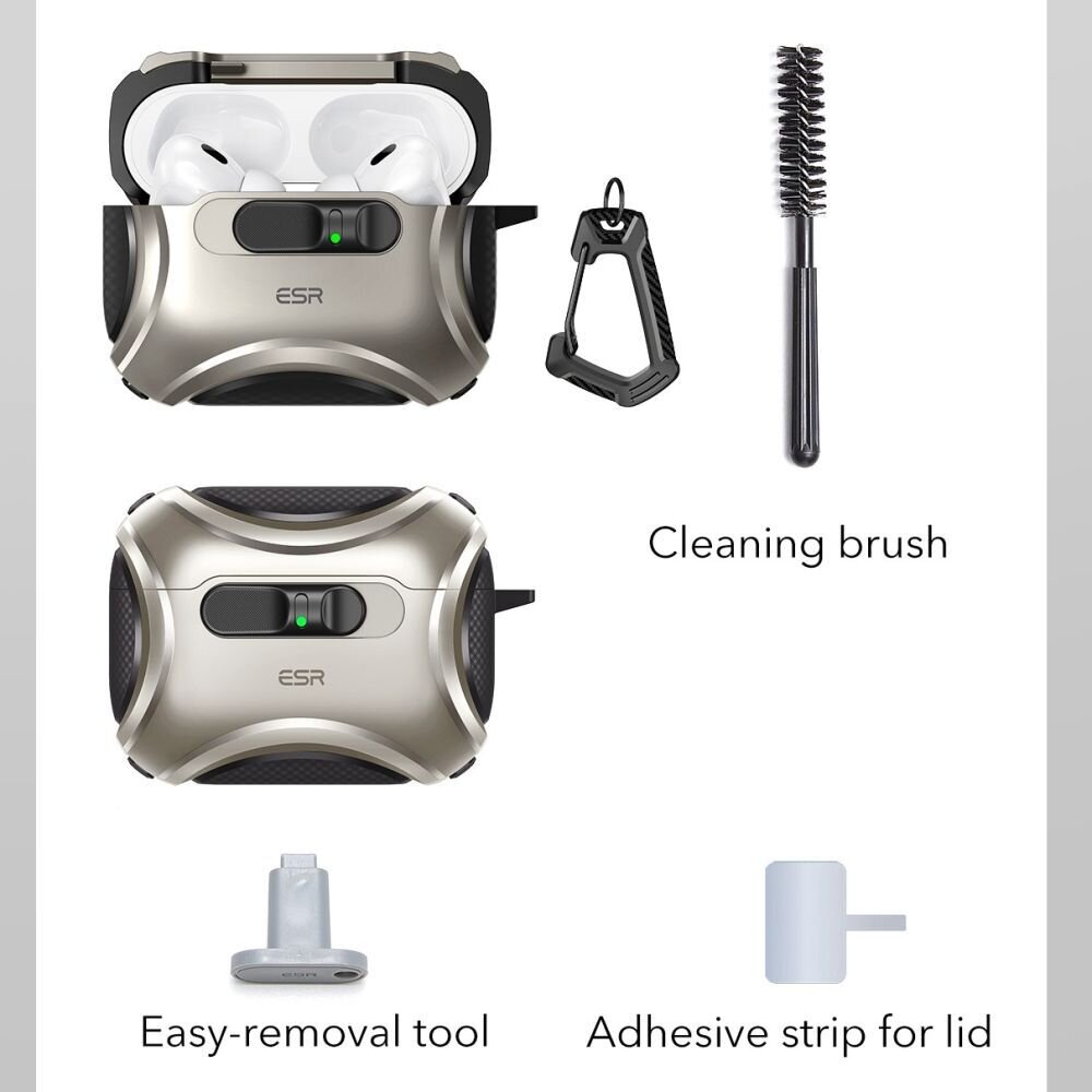 AirPods Pro 3 ESR Cyber FlickLock MagSafe dėklas – sidabrinis 5