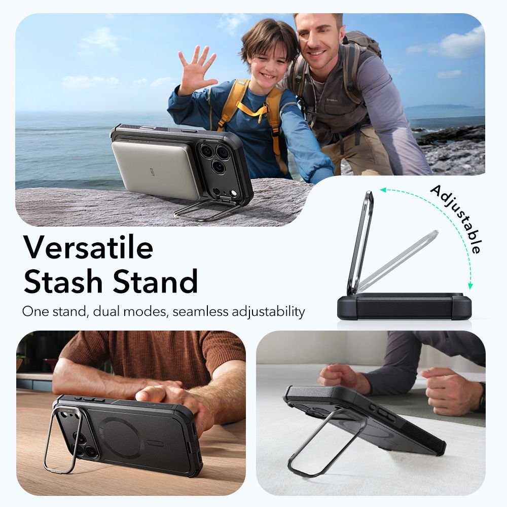 iPhone 17 Pro dėklas ESR Cyber Kickstand, MagSafe – juodas 2 iPhone 17 Pro dėklas ESR Cyber Kickstand, MagSafe – juodas 2