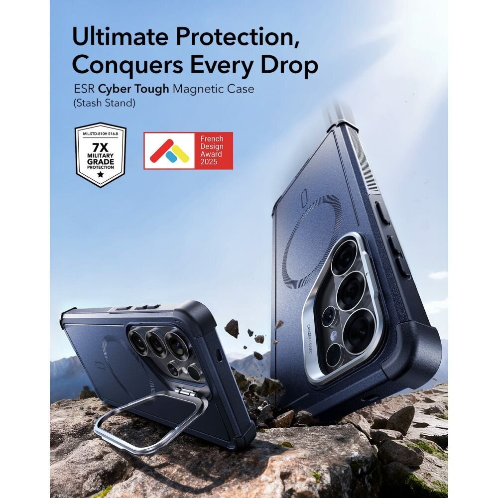 Samsung Galaxy S26 Ultra ESR Cyber Tough Kickstand MagSafe dėklas – tamsiai mėlynas 2