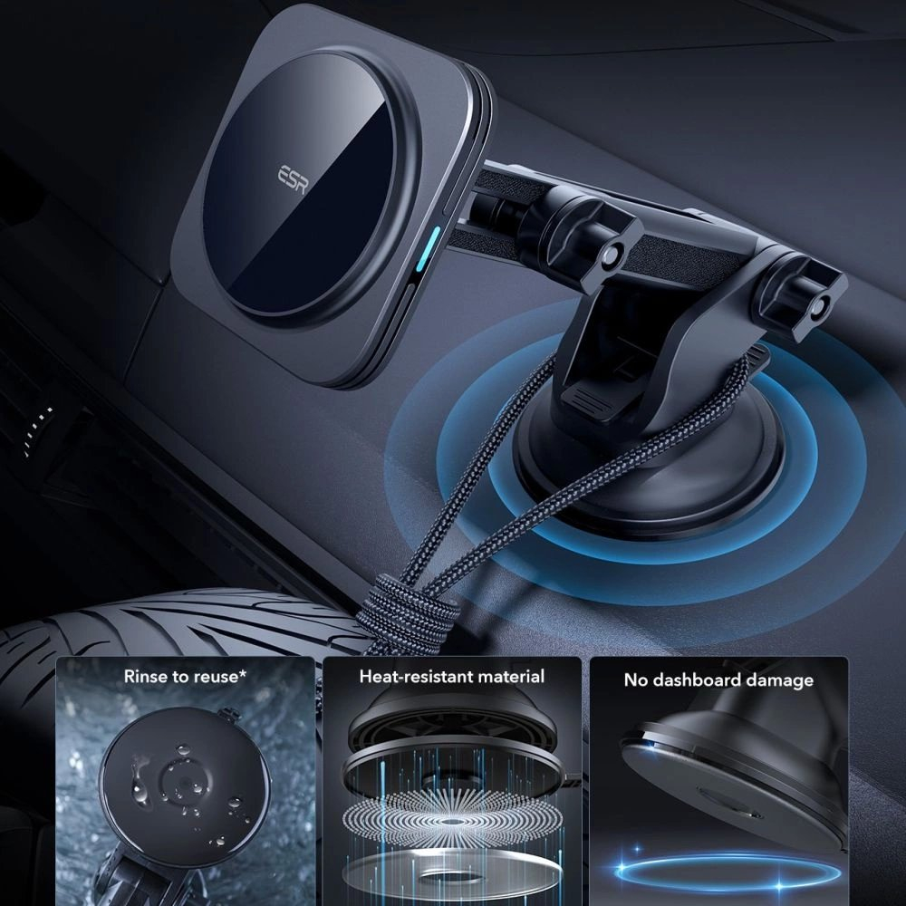 ESR Halolock Magnetic MagSafe QI2 15W automobilinis laikiklis – juodas 8 ESR Halolock Magnetic MagSafe QI2 15W automobilinis laikiklis – juodas 8