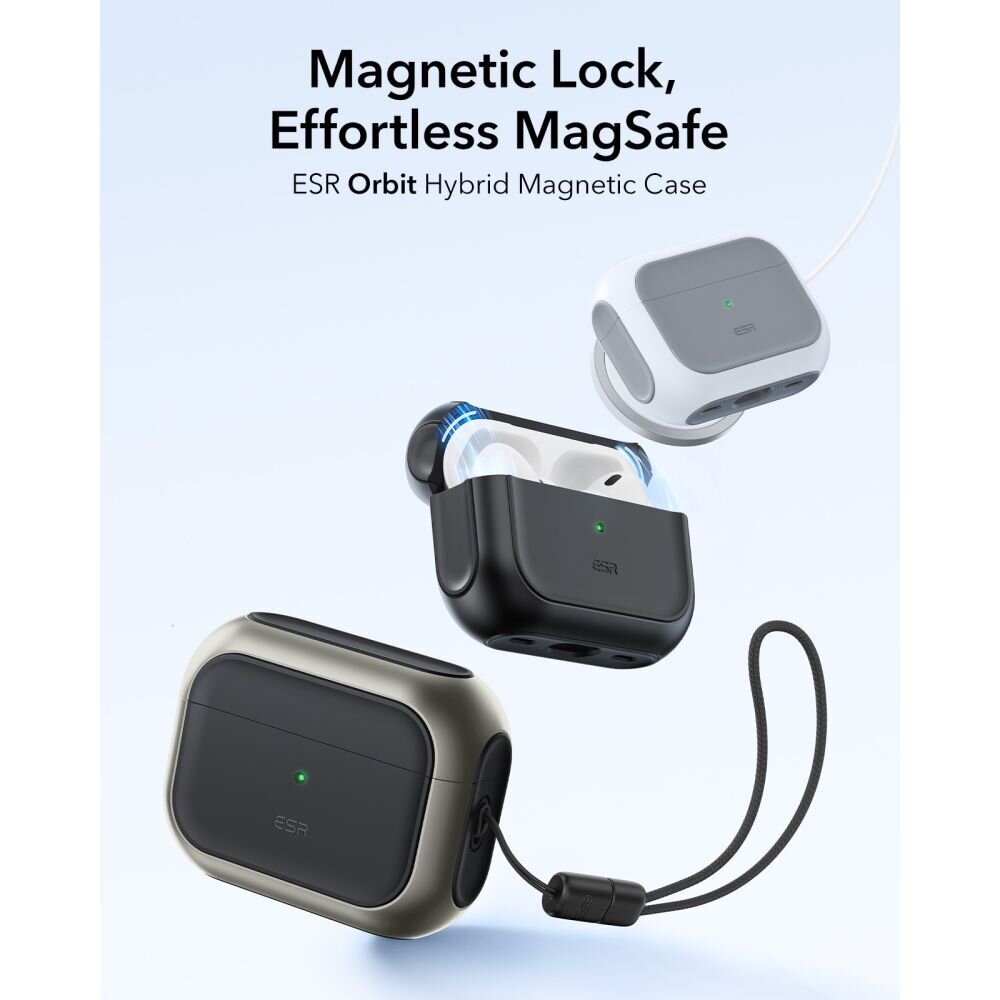AirPods Pro 3 ESR Orbit HaloLock MagSafe dėklas – pilkai juodas 1 AirPods Pro 3 ESR Orbit HaloLock MagSafe dėklas – pilkai juodas 1