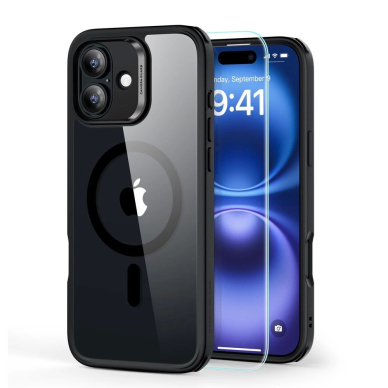 Dėklas ESR Classic Hybrid Halolock MagSafe + Apsauginis stiklas iPhone 16 - juodais kraštais Dėklas ESR Classic Hybrid Halolock MagSafe + Apsauginis stiklas iPhone 16 - juodais kraštais