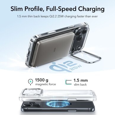 iPhone 17 Pro ESR Classic Hybrid Kickstand MagSafe dėklas – skaidrus 3