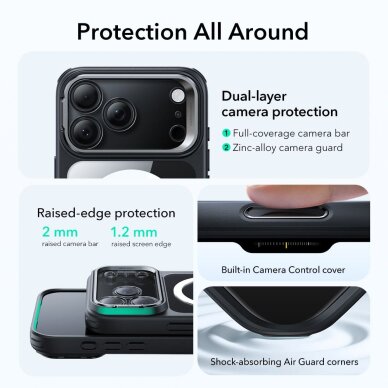 iPhone 17 Pro Max dėklas ESR Classic Hybrid Kickstand, MagSafe – skaidrus juodas 1 iPhone 17 Pro Max dėklas ESR Classic Hybrid Kickstand, MagSafe – skaidrus juodas 1
