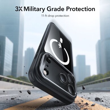 iPhone 17 Pro Max dėklas ESR Classic Hybrid Kickstand, MagSafe – skaidrus juodas 5