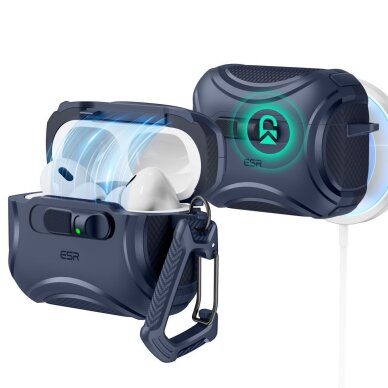 AirPods Pro 3 ESR Cyber FlickLock MagSafe dėklas – tamsiai mėlynas AirPods Pro 3 ESR Cyber FlickLock MagSafe dėklas – tamsiai mėlynas