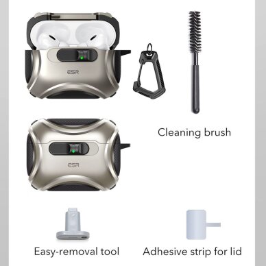 AirPods Pro 3 ESR Cyber FlickLock MagSafe dėklas – sidabrinis 5 AirPods Pro 3 ESR Cyber FlickLock MagSafe dėklas – sidabrinis 5