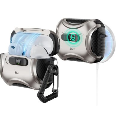 AirPods Pro 3 ESR Cyber FlickLock MagSafe dėklas – sidabrinis AirPods Pro 3 ESR Cyber FlickLock MagSafe dėklas – sidabrinis