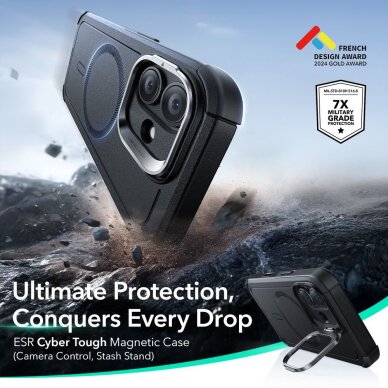iPhone 17 dėklas ESR Cyber Kickstand, MagSafe – juodas 5